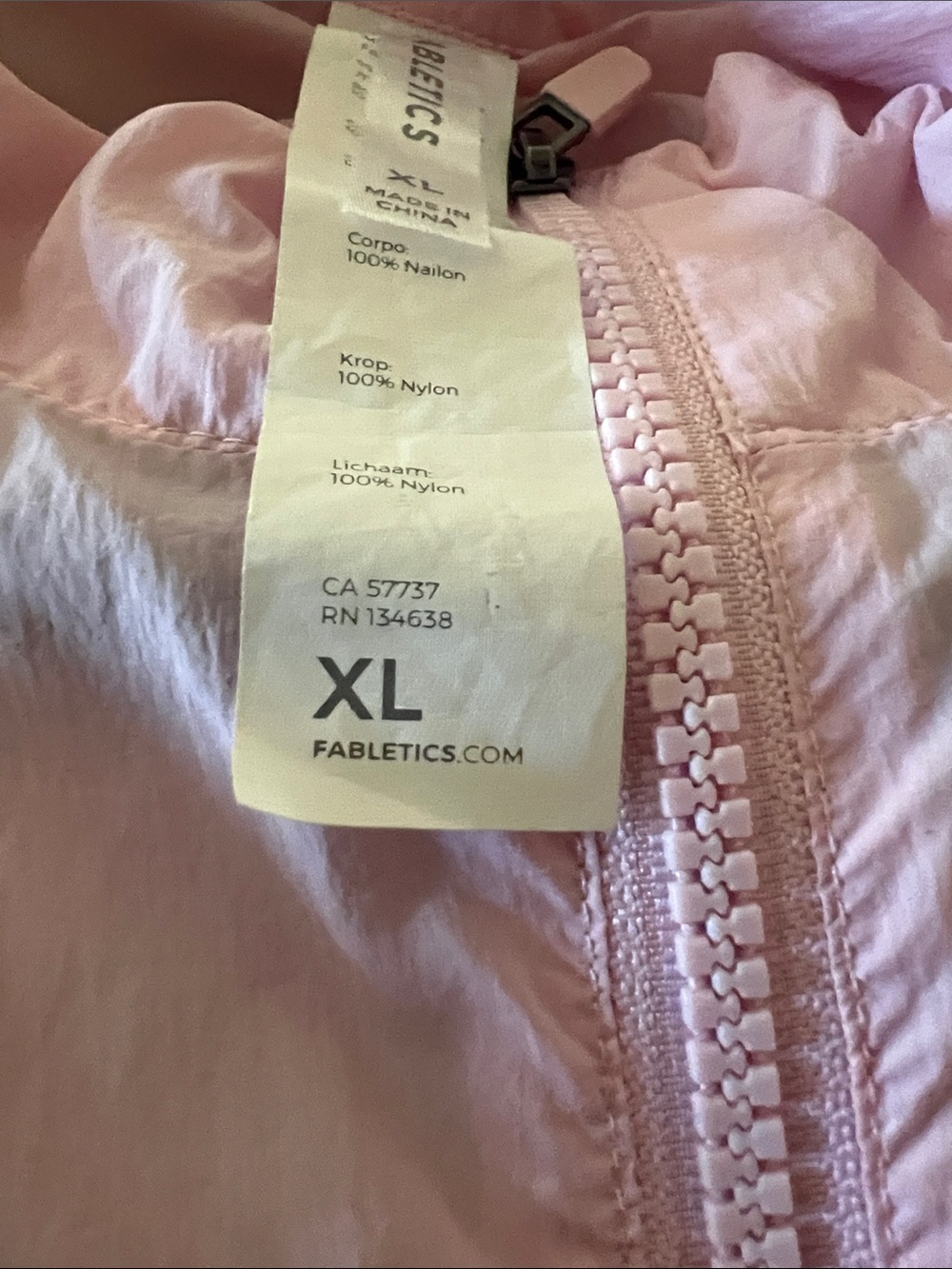 Fabletics windbreaker Jacket Pink size XL Like New zip front 2 Side pockets